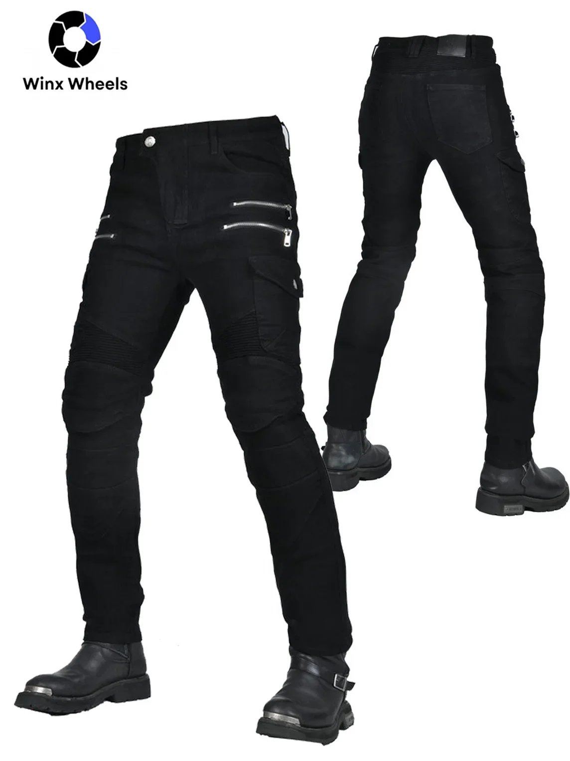 Four-Season Motorcycle Riding Pants Zipper Antifall Locomotive Motocross Racing Denim Jeans With CE Armoured Stretch Slim Fit
