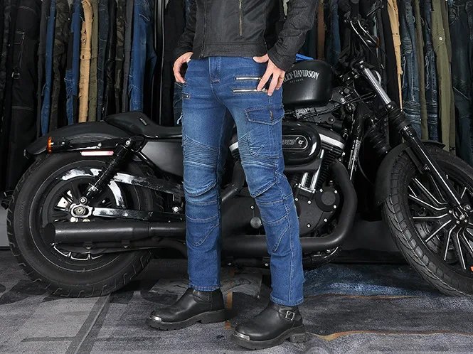 Four-Season Motorcycle Riding Pants Zipper Antifall Locomotive Motocross Racing Denim Jeans With CE Armoured Stretch Slim Fit