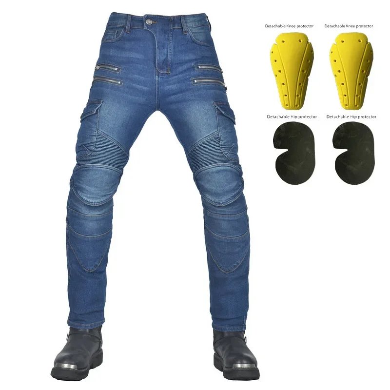 Four-Season Motorcycle Riding Pants Zipper Antifall Locomotive Motocross Racing Denim Jeans With CE Armoured Stretch Slim Fit