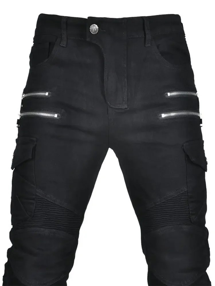 Four-Season Motorcycle Riding Pants Zipper Antifall Locomotive Motocross Racing Denim Jeans With CE Armoured Stretch Slim Fit