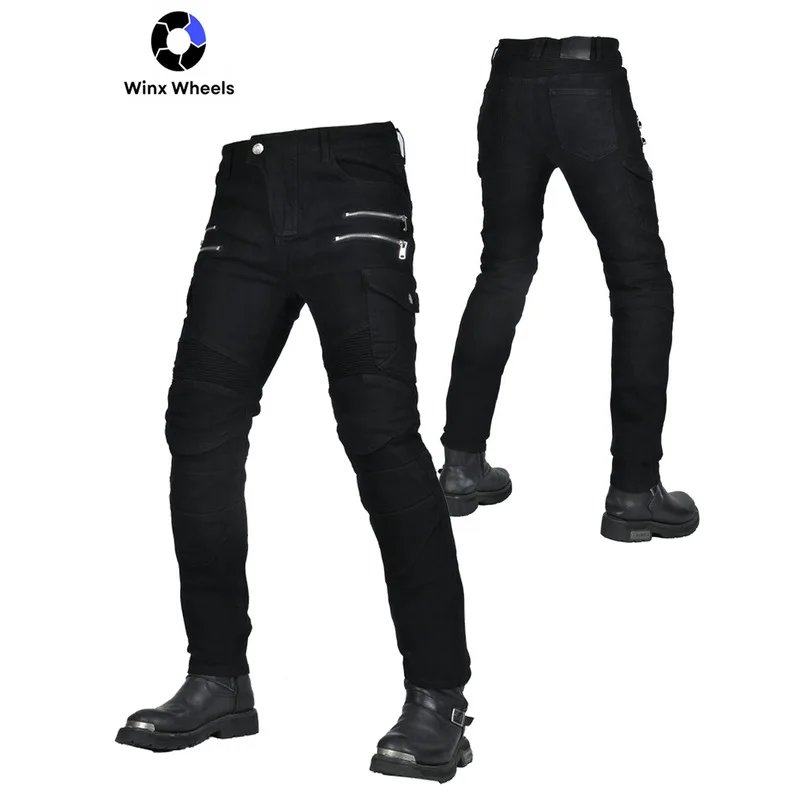 Four-Season Motorcycle Riding Pants Zipper Antifall Locomotive Motocross Racing Denim Jeans With CE Armoured Stretch Slim Fit