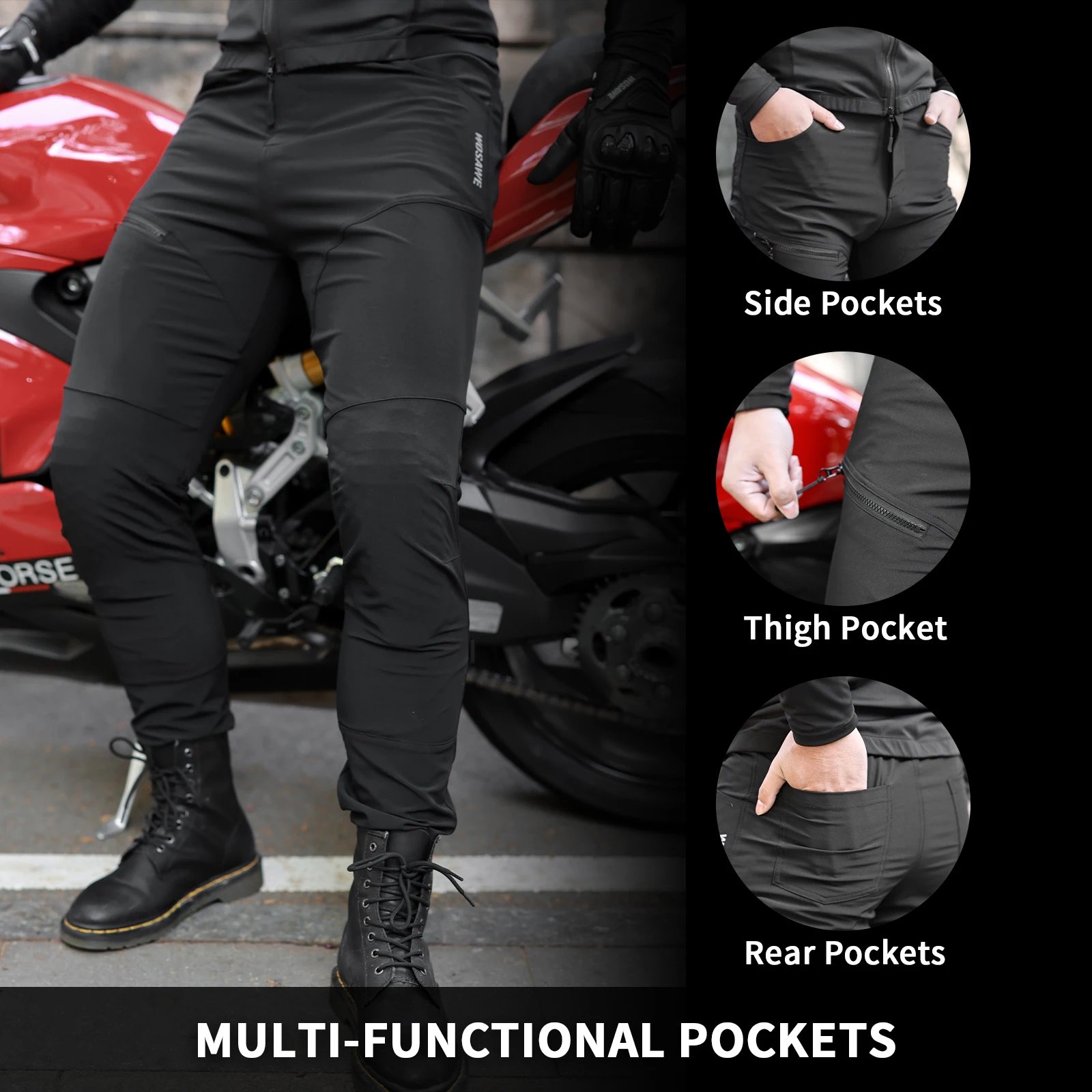 WOSAWE Men Motorcycle Pants Summer Motocross Pants Breathable Bicycle Bike Water-repellent Trousers Multi Purpose Pockets