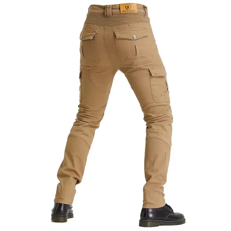 New Men's Khaki Motocross Equipment Traveling Armor CE Certification Jeans Stretch Racing Road Motorcycle Outdoor Cycling Pants