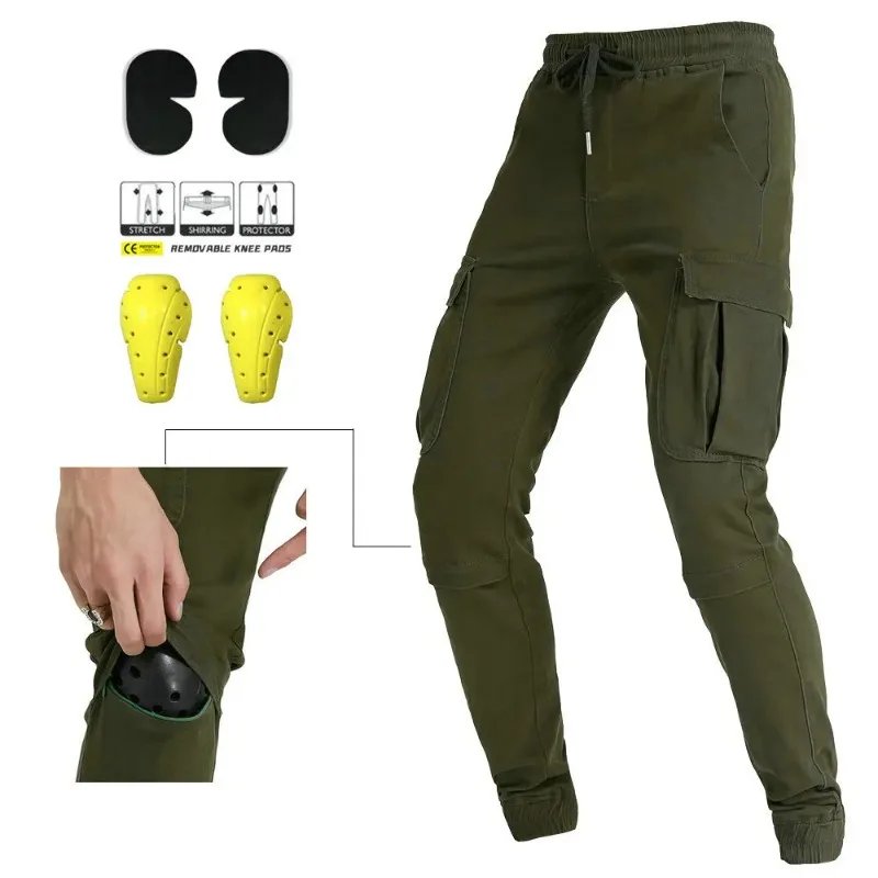 Unisex Multi-Pocket Motorcycle Cargo Pants CE Armor Anti-Fall Motorbike Trousers Men Women Travel Racing Riding Protective Gear