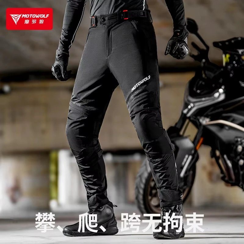 Motowolf Summer Motorcycle Riding Pants Certified Motorcycle Pants Breathable Mesh Anti Fall Four Season Reflective Strips Pants