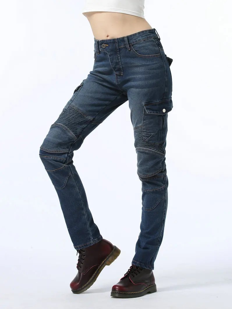 Adventure Motorcycle Riding Jeans Women Motocross Racing Pants With 4 X CE Armor Knee Hip Removable Protector