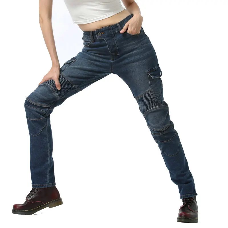 Adventure Motorcycle Riding Jeans Women Motocross Racing Pants With 4 X CE Armor Knee Hip Removable Protector