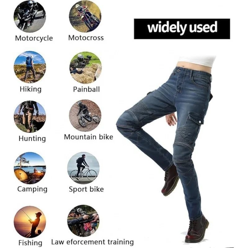 Adventure Motorcycle Riding Jeans Women Motocross Racing Pants With 4 X CE Armor Knee Hip Removable Protector