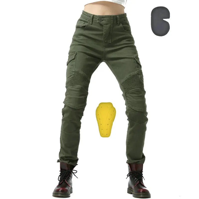 Adventure Motorcycle Riding Jeans Women Motocross Racing Pants With 4 X CE Armor Knee Hip Removable Protector