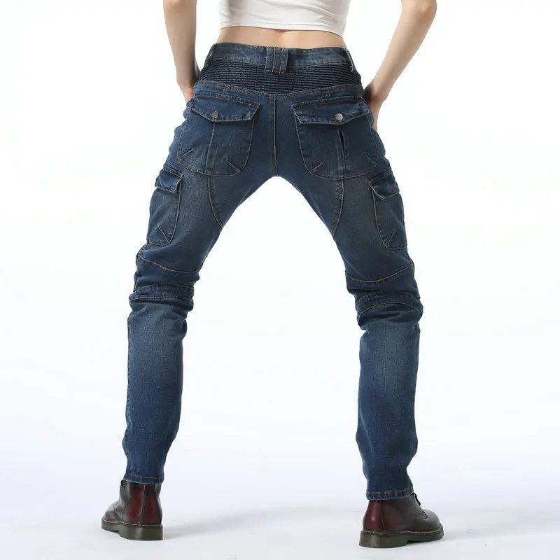 Adventure Motorcycle Riding Jeans Women Motocross Racing Pants With 4 X CE Armor Knee Hip Removable Protector