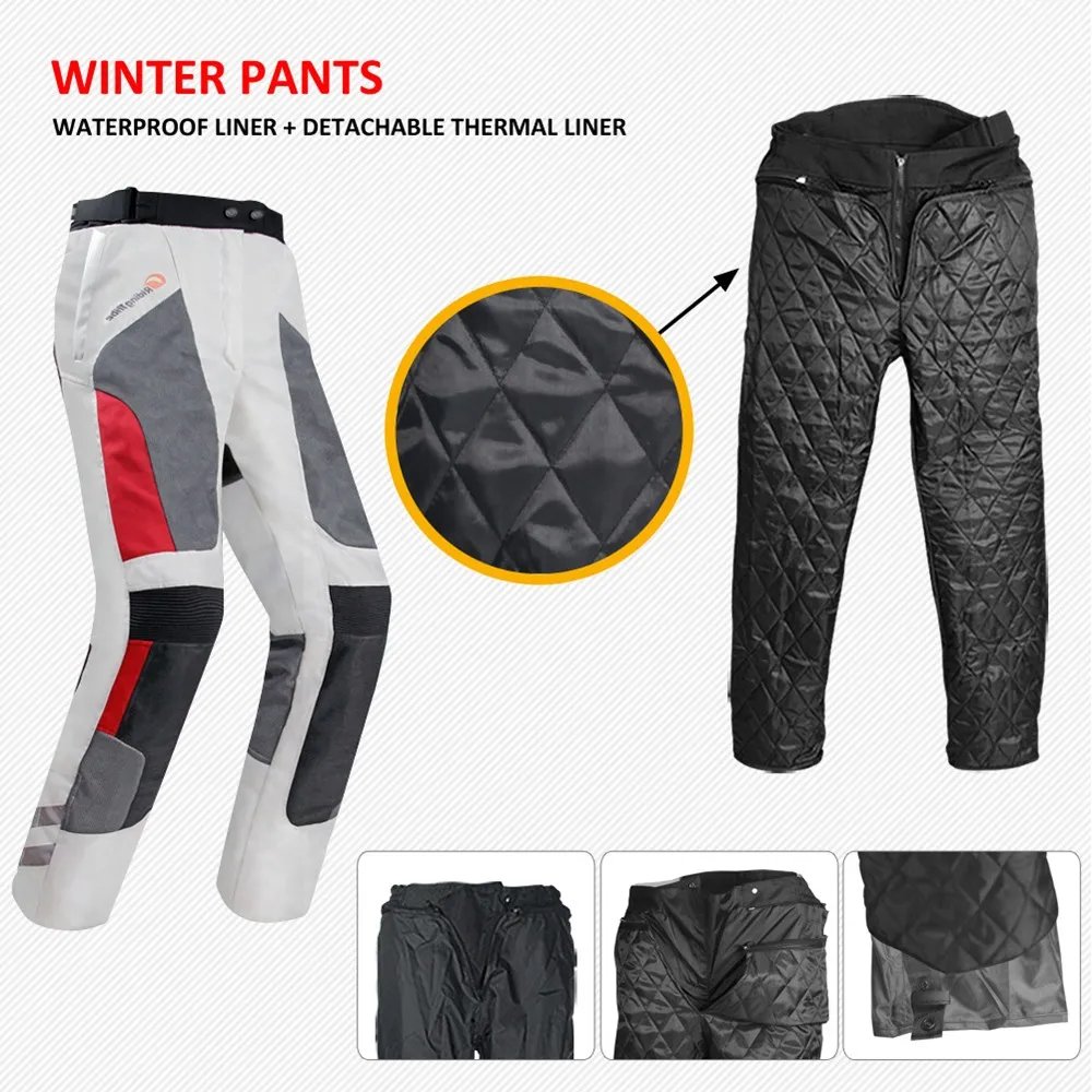 Motorcycle Pants Summer Breathable Winter Warm Motorbike Riding Protective Waterproof Trousers with Free Liner and Kneepads HP12