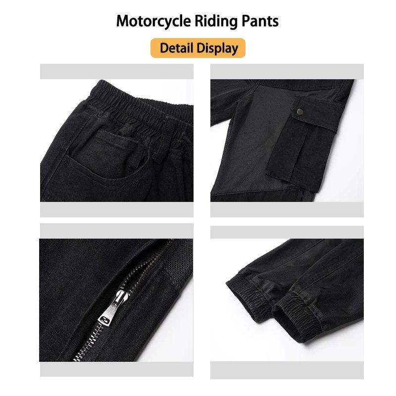 New Summer Men Women Motorcycle Riding Cargo Pants, Breathable Mesh Outdoor Motorbike Anti-fall Pants with Protective Gear