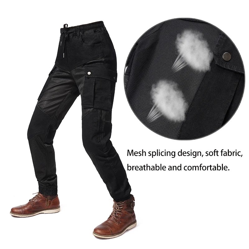 New Summer Men Women Motorcycle Riding Cargo Pants, Breathable Mesh Outdoor Motorbike Anti-fall Pants with Protective Gear