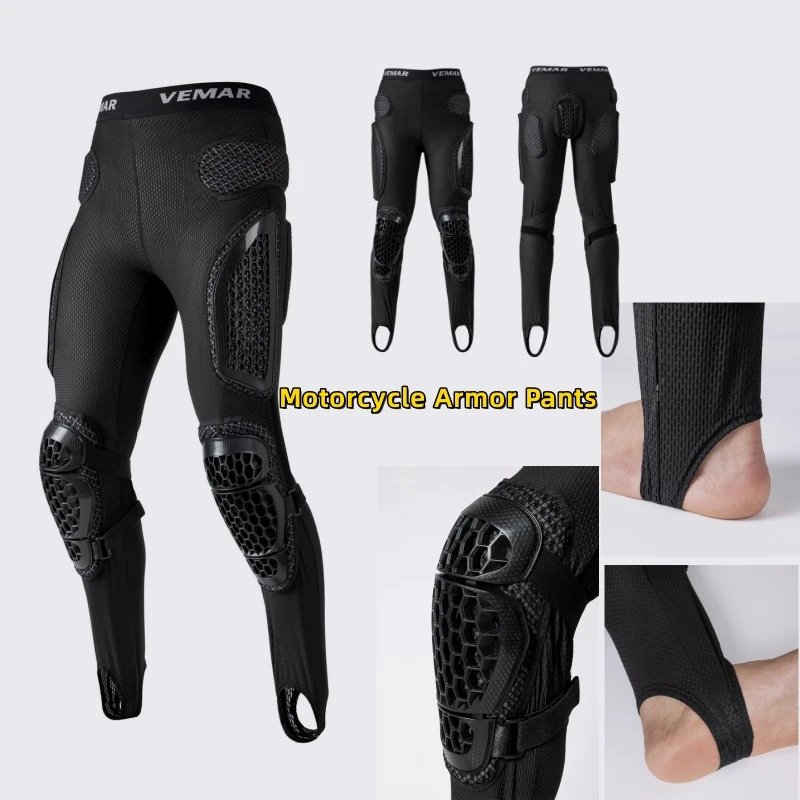Summer Protective Motorcycle Pants Men - Armored Trousers Pants with Hip Knee Guards for Motocross, Sports Bike Riding Gear