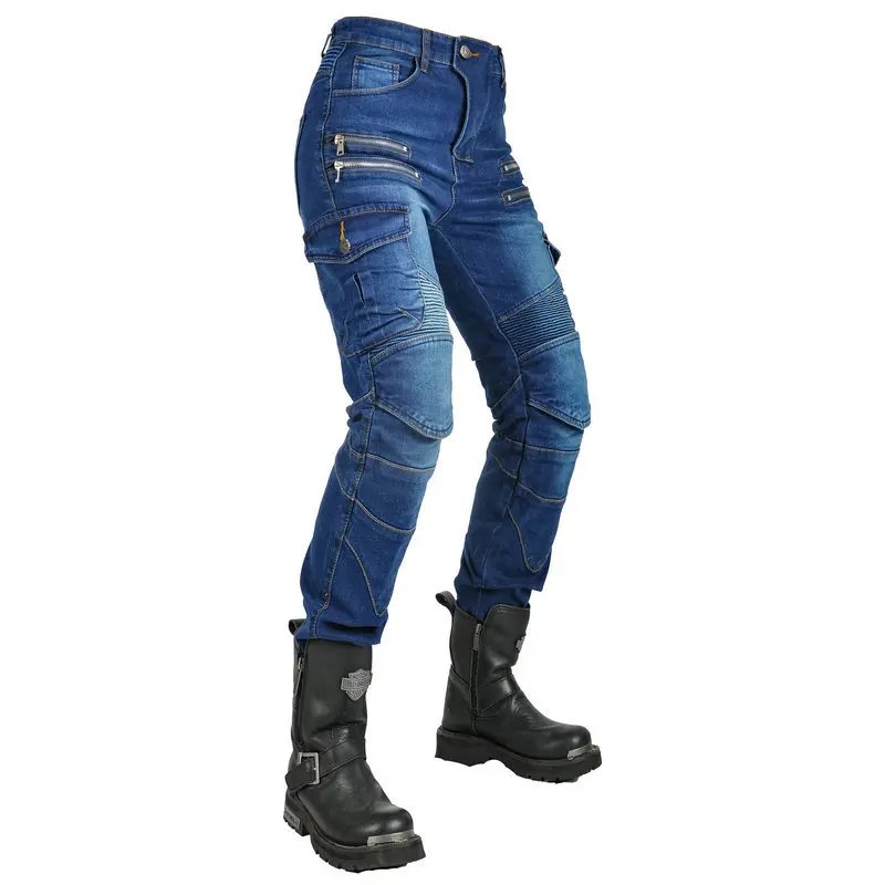 New Double Zipper Metal Style Motocross Moto Trousers Men For Woman Outdoor Riding Jeans With Protective Gear Motorcycle Pants