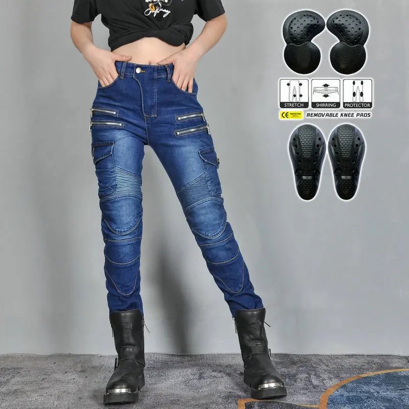 New Double Zipper Metal Style Motocross Moto Trousers Men For Woman Outdoor Riding Jeans With Protective Gear Motorcycle Pants