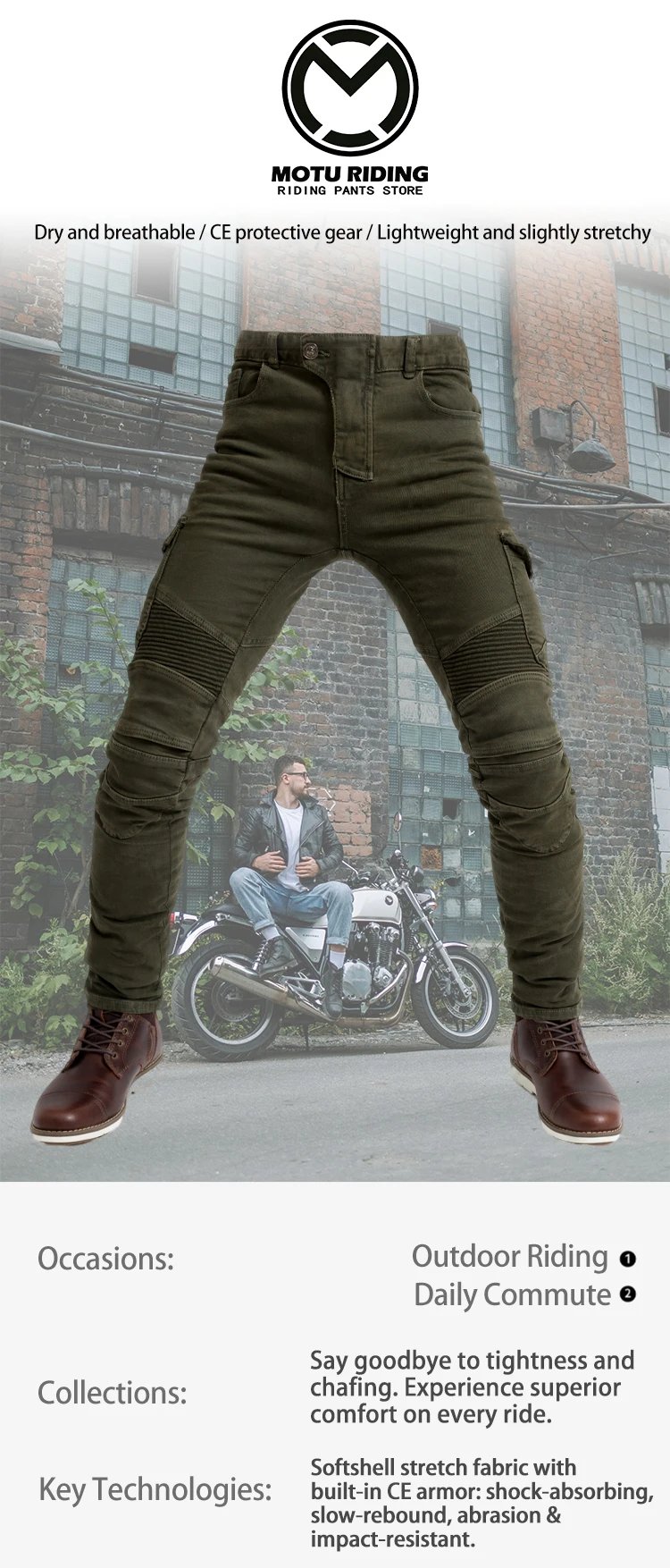 Motorcycle Riding Pants, Unisex, Knee Protector, Anti-fall & Windproof, With Armor Pads, Off-road & Street Bike Protective Pants