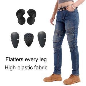 Womens Motorcycle Jeans Knee Hip Tailbone Protection Motocross Pants for Spring Fall Riding Gear