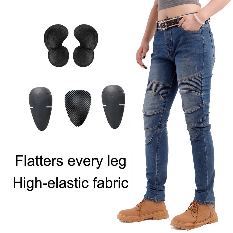 Womens Motorcycle Jeans Knee Hip Tailbone Protection Motocross Pants for Spring Fall Riding Gear