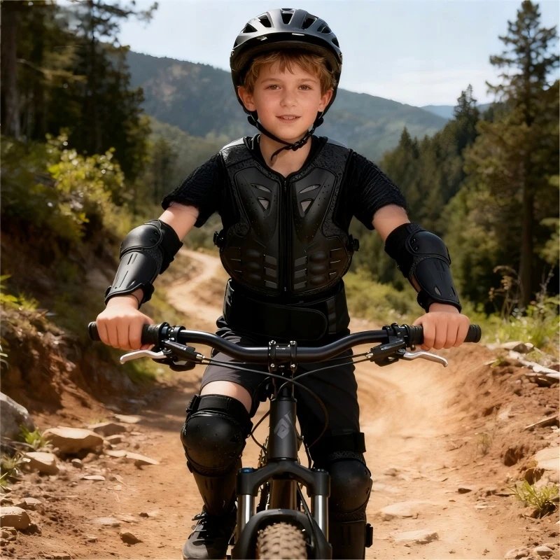 Kids Motorcycle Body Armor Set, Children Protective Gear Vest with Knee & Elbow Pads for 5-13 Years Outdoor Sports