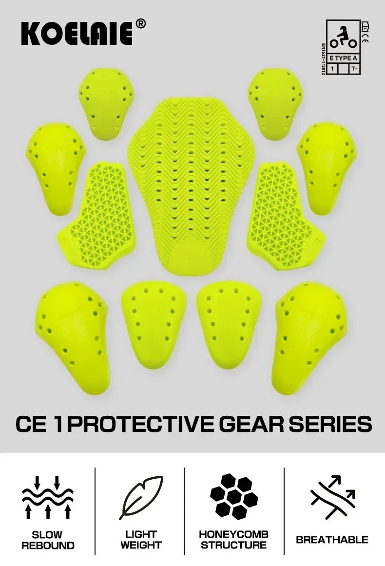 2026 NEW KOELAIE Back Knee Hip Elbow Armor Set CE Certified Anti Fall Rebound Motorcycle Protector for Riding Jacket Insert