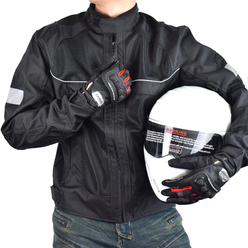 Men Woman Summer Breathable Motorcycle Jacket Night Reflective Motorbike Riding Coat with 5pcs Protective Pads M-5XL