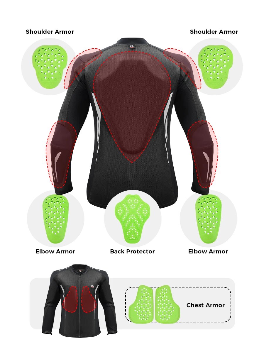 Motorcycle Riding CE Protective Guards 7Pcs Set Build-in Jackets Back Armor Elbow Pads Security Certification Outdoor Sports