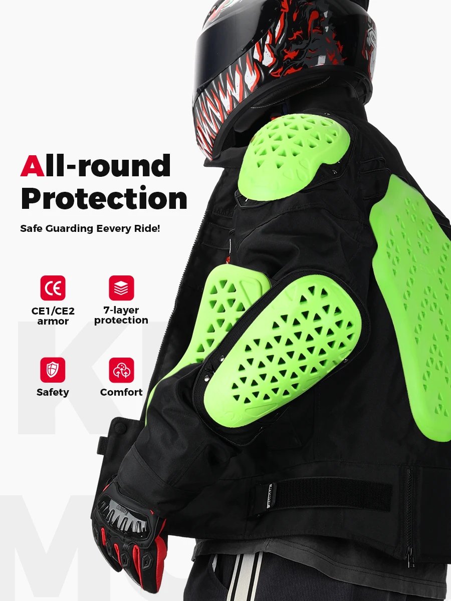 Motorcycle Riding CE Protective Guards 7Pcs Set Build-in Jackets Back Armor Elbow Pads Security Certification Outdoor Sports