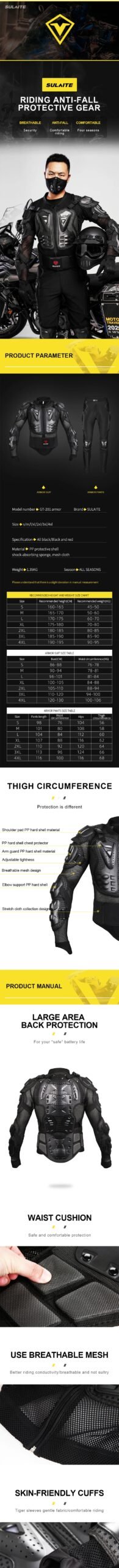 SULAITE Motorcycle Jacket Racing Armor Protector ATV Motocross Body Protection Jacket Clothing Protective Gear SULAITE Motorcycle Jacket Racing Armor Protector ATV Motocross Body Protection Jacket Clothing Protective Gear