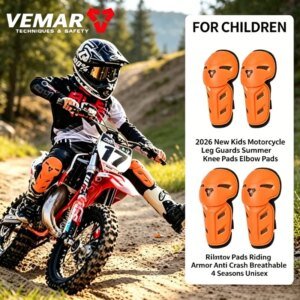 2026 NEW Kids Motorcycle Leg Guards Knee Pads Elbow Pads Summer Anti Crash Breathable 4 Seasons Unisex Riding Armor Set