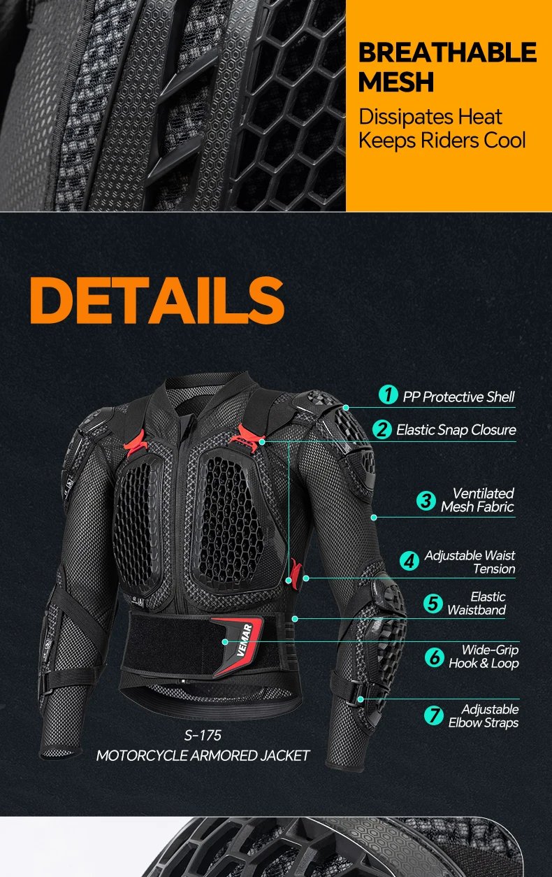 CE Certified Motorcycle Armor Jacket Anti-Impact Anti-fall Body Armor Jacket DH MTB Off-road Motocross Protective Gears S-5XL