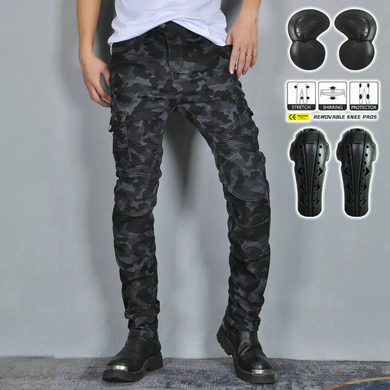 Motorcycle Pants Camo Jeans Motocross Motoride Stretch Racing Wearable Trousers For Men Outdoor Riding Equipment Protective Gear