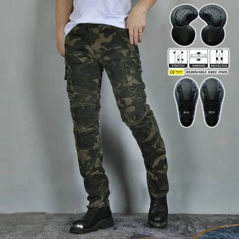 Motorcycle Pants Camo Jeans Motocross Motoride Stretch Racing Wearable Trousers For Men Outdoor Riding Equipment Protective Gear