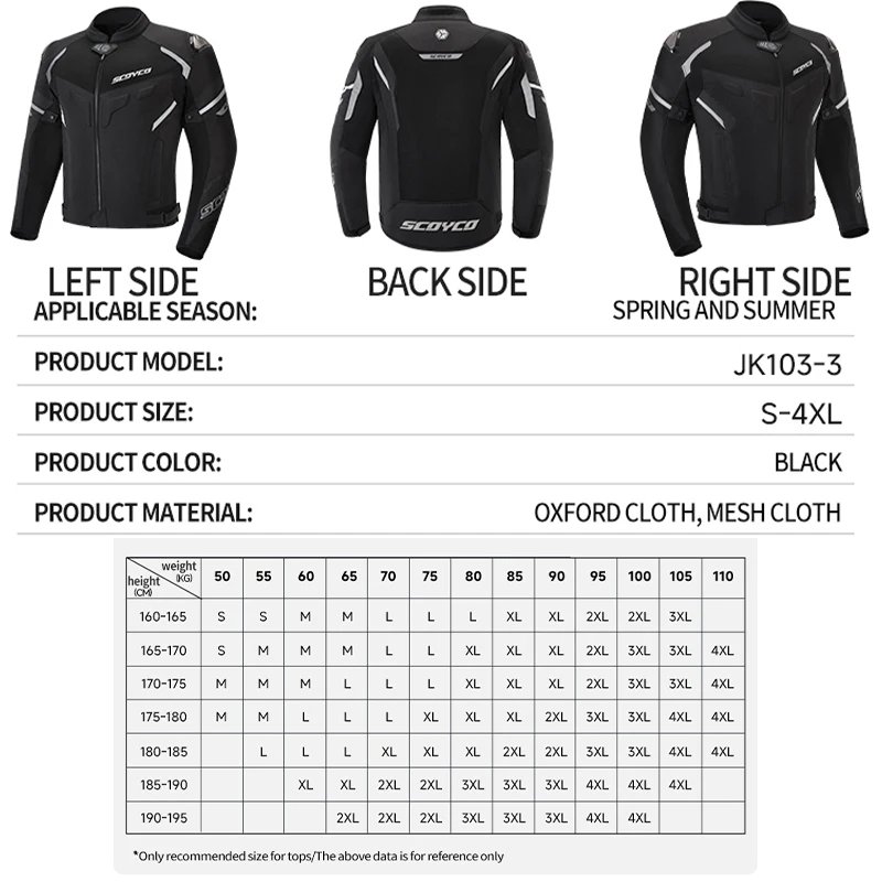 SCOYCO Motorcycle Jacket Wear-resistant Windproof Motorbike Rider Jacket Men Women CE Level Protection Anti-fall Racing Clothing