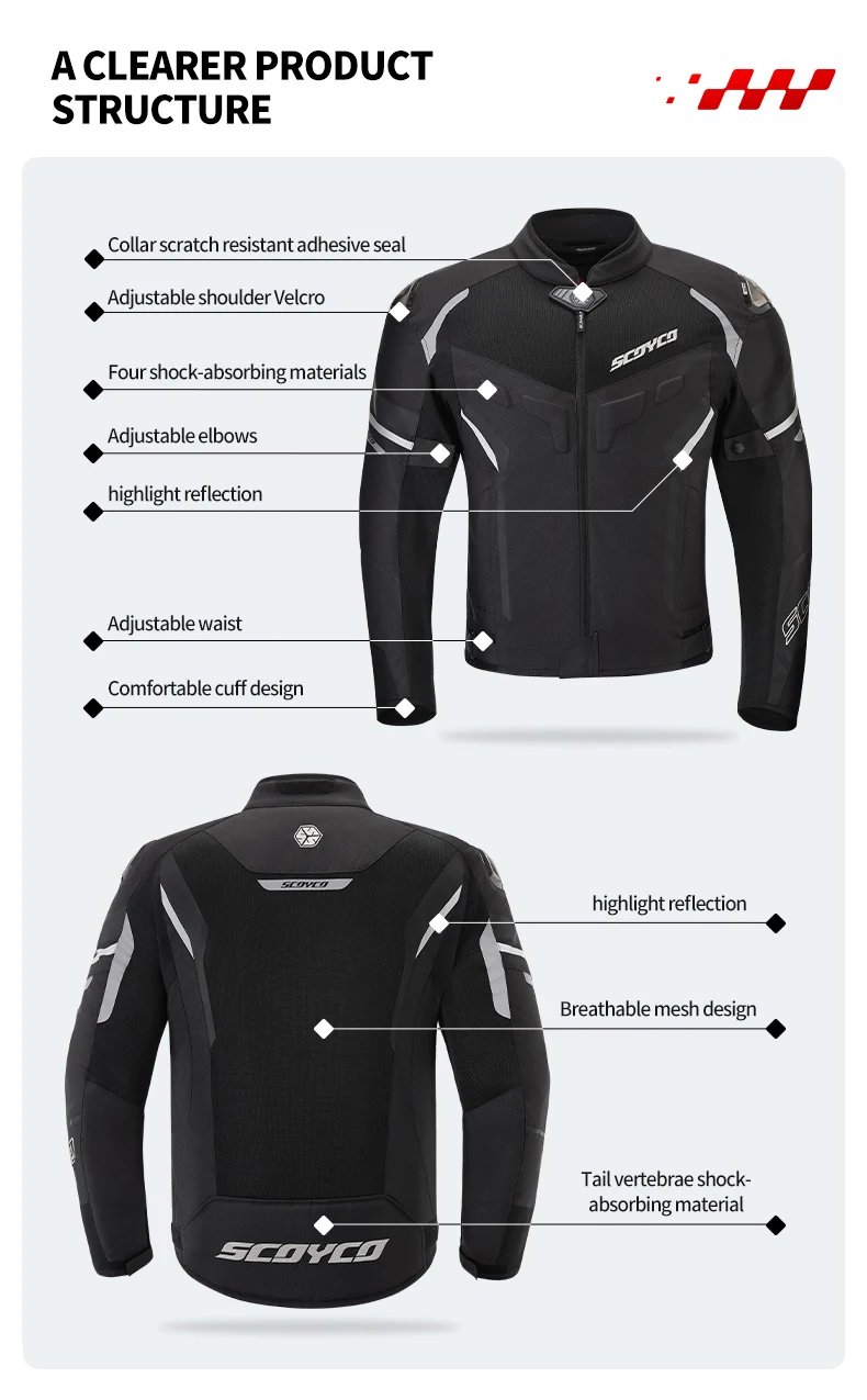 SCOYCO Motorcycle Jacket Wear-resistant Windproof Motorbike Rider Jacket Men Women CE Level Protection Anti-fall Racing Clothing