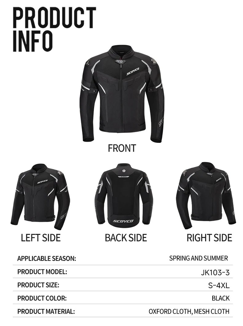 SCOYCO Motorcycle Jacket Wear-resistant Windproof Motorbike Rider Jacket Men Women CE Level Protection Anti-fall Racing Clothing