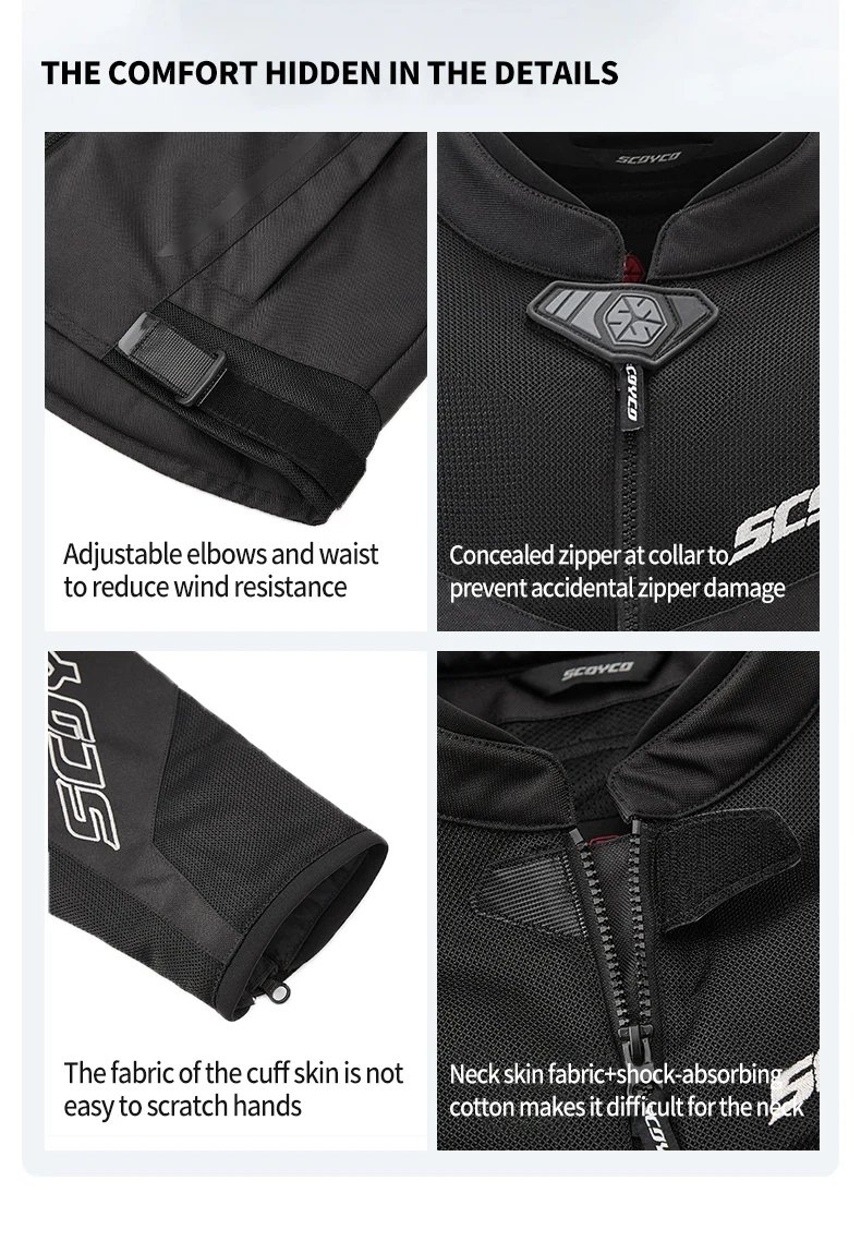 SCOYCO Motorcycle Jacket Wear-resistant Windproof Motorbike Rider Jacket Men Women CE Level Protection Anti-fall Racing Clothing