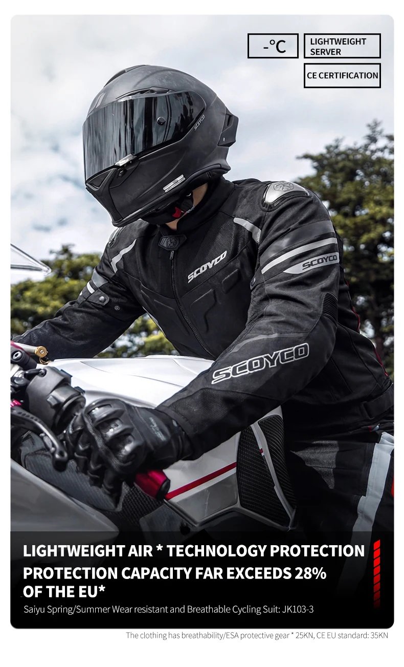 SCOYCO Motorcycle Jacket Wear-resistant Windproof Motorbike Rider Jacket Men Women CE Level Protection Anti-fall Racing Clothing