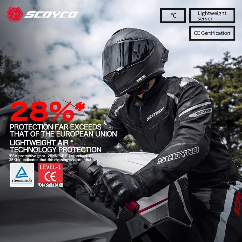 SCOYCO Motorcycle Jacket Wear-resistant Windproof Motorbike Rider Jacket Men Women CE Level Protection Anti-fall Racing Clothing