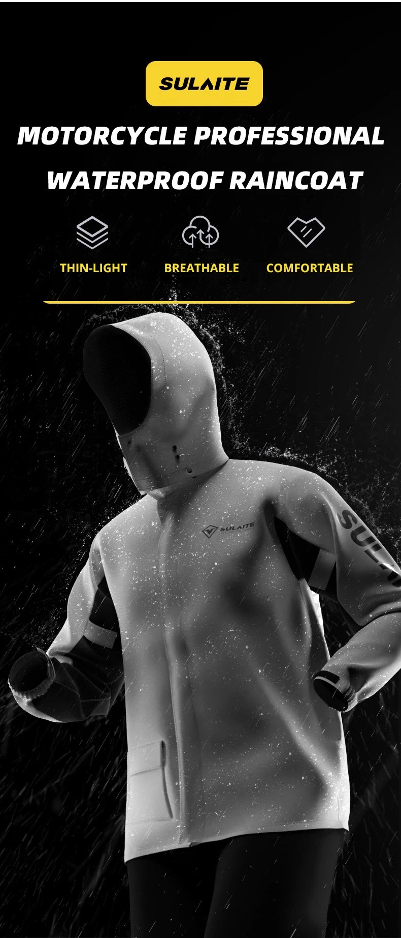 SULAITE Motorcycle Raincoat Men Split Capa De Chuva Motoqueiro Waterproof Motorbike Rain Coat Chubasquero Moto Clothing