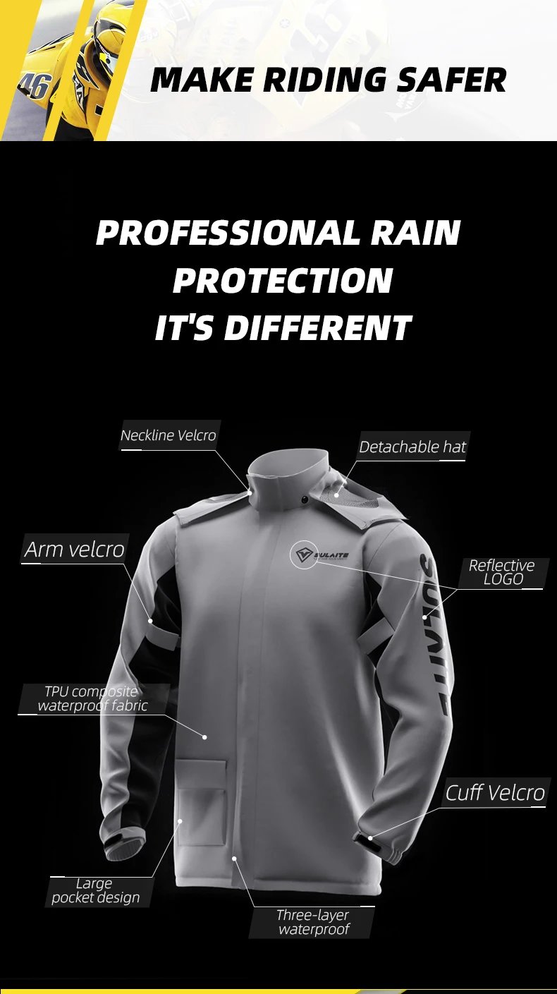 SULAITE Motorcycle Raincoat Men Split Capa De Chuva Motoqueiro Waterproof Motorbike Rain Coat Chubasquero Moto Clothing