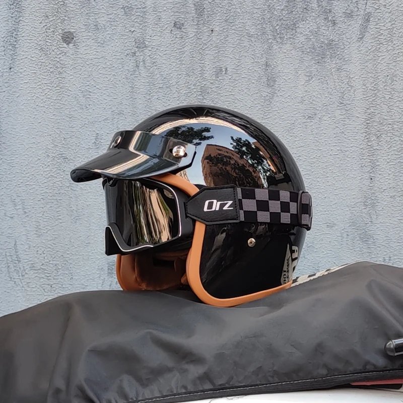 Retro semi-open motorcycle helmet cross-country motorcycle accessories motorcycle helmet 3/4 retro helmet in winter