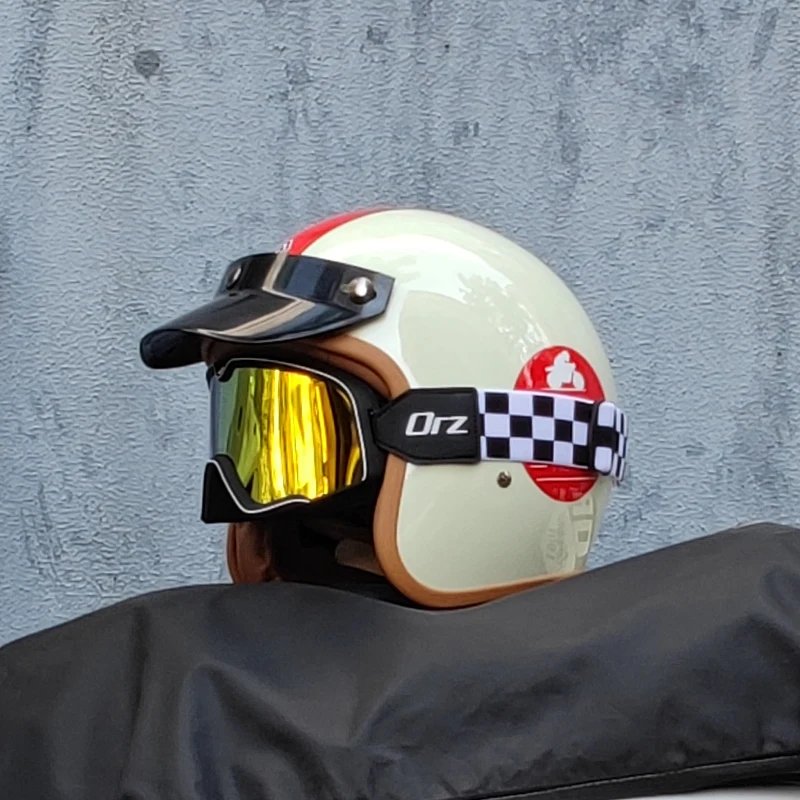 Retro semi-open motorcycle helmet cross-country motorcycle accessories motorcycle helmet 3/4 retro helmet in winter