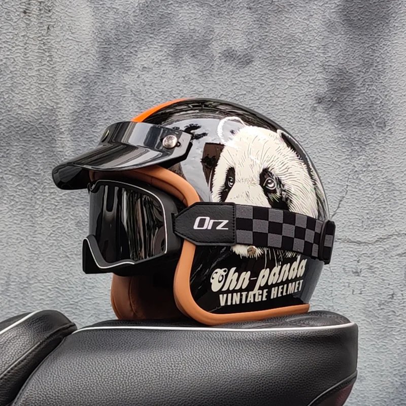 Retro semi-open motorcycle helmet cross-country motorcycle accessories motorcycle helmet 3/4 retro helmet in winter