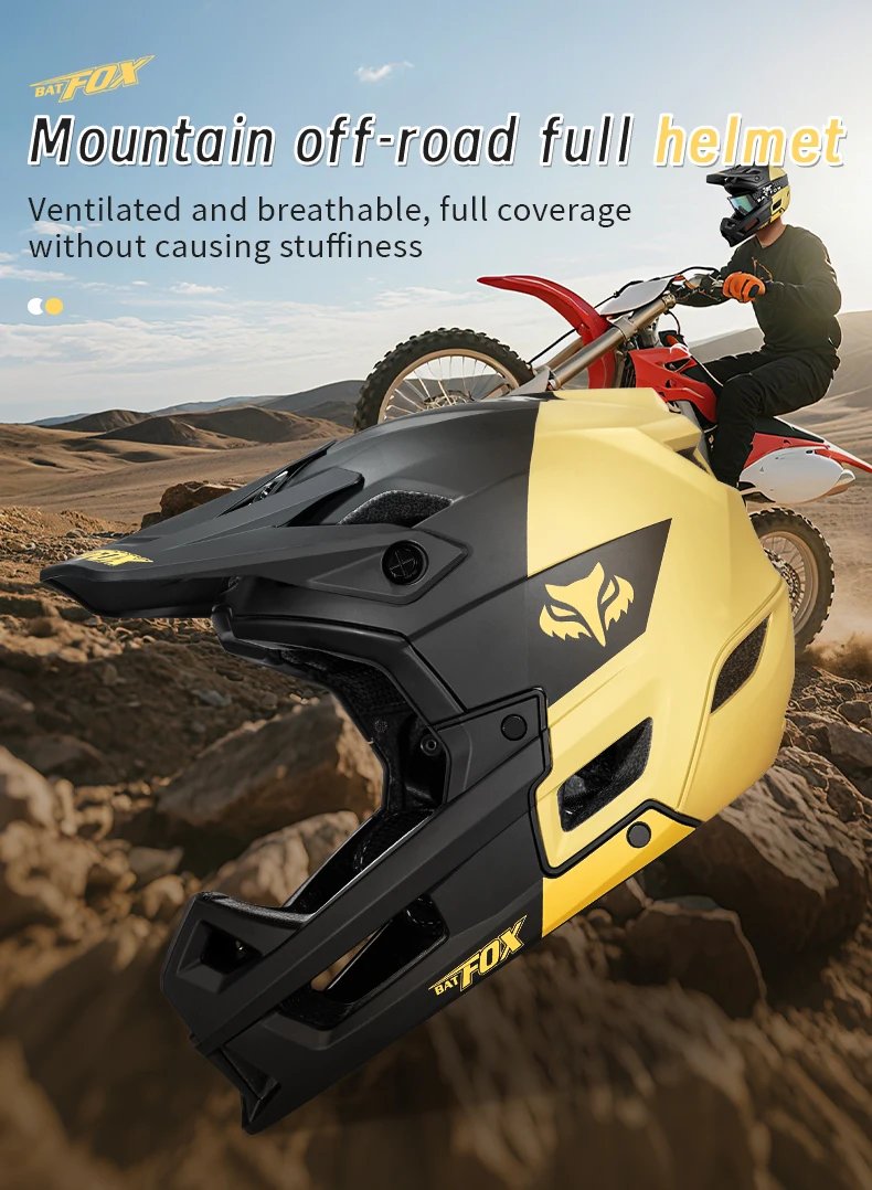 BATFOX Full-Face Enduro Helmet Downhill BMX Full Face Helmet Ultra-Light Airy Safety Certified for Man Women MTB Bike Helmet