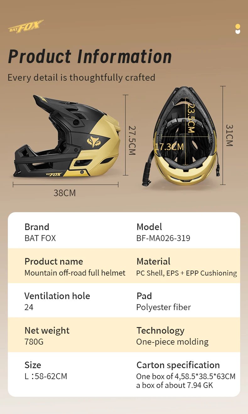BATFOX Full-Face Enduro Helmet Downhill BMX Full Face Helmet Ultra-Light Airy Safety Certified for Man Women MTB Bike Helmet