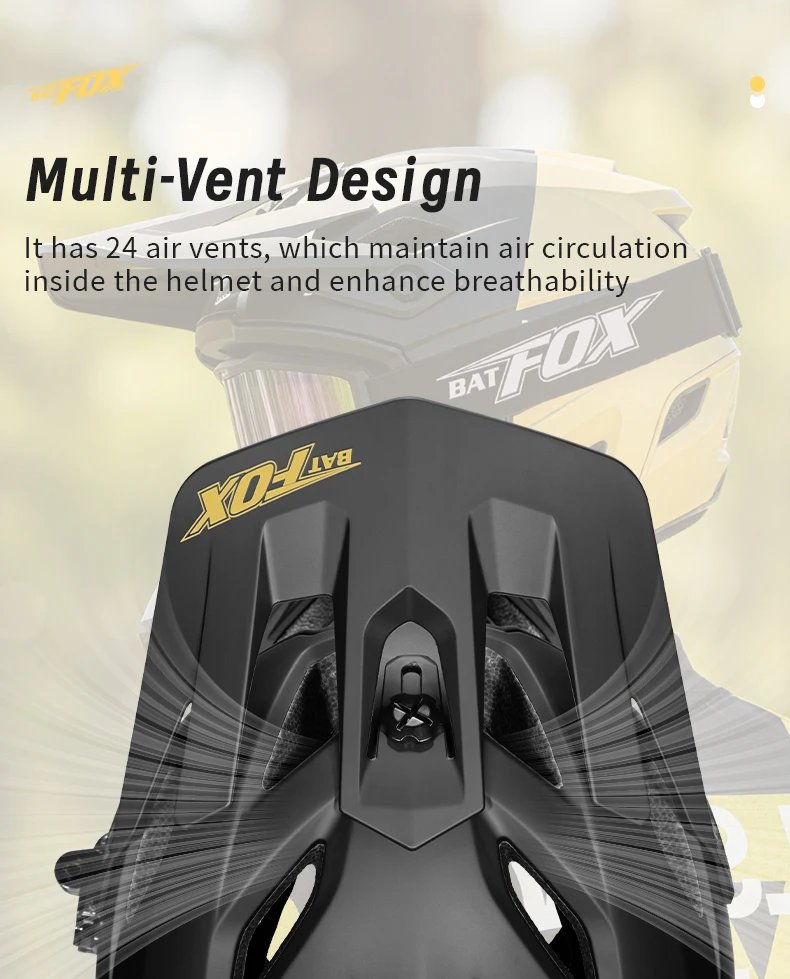 BATFOX Full-Face Enduro Helmet Downhill BMX Full Face Helmet Ultra-Light Airy Safety Certified for Man Women MTB Bike Helmet
