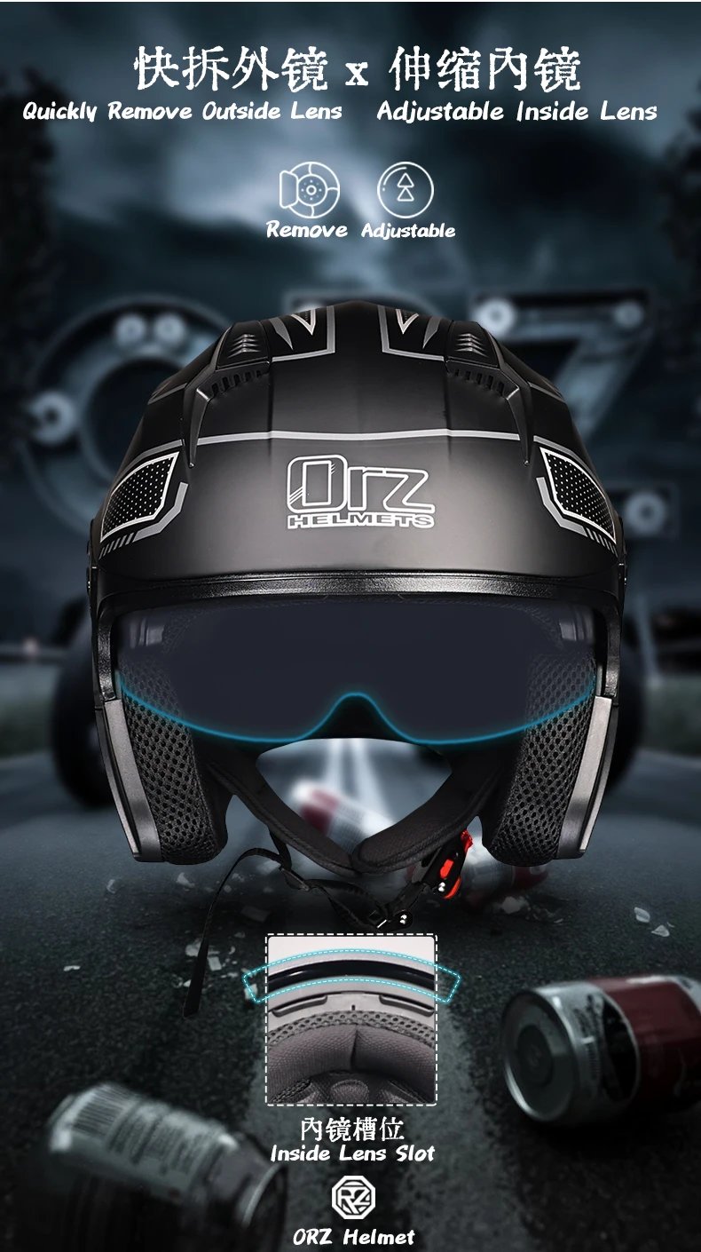 ORZ Modular Flip Up Motorcycle Helmet DOT Approved Dual Lens Motorbike Helmet for Men Women