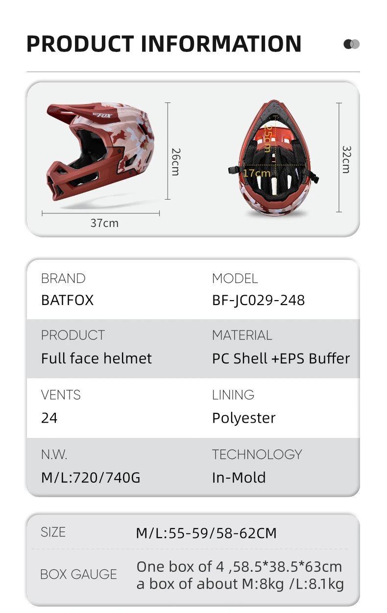 BATFOX Full Face Bike Helmet Off Road Speed Reduction Downhill Protect MTB Bicycle Helmet BMX Riding Racing Gear Cycling Helmets