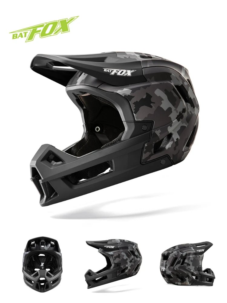 BATFOX Full Face Bike Helmet Off Road Speed Reduction Downhill Protect MTB Bicycle Helmet BMX Riding Racing Gear Cycling Helmets